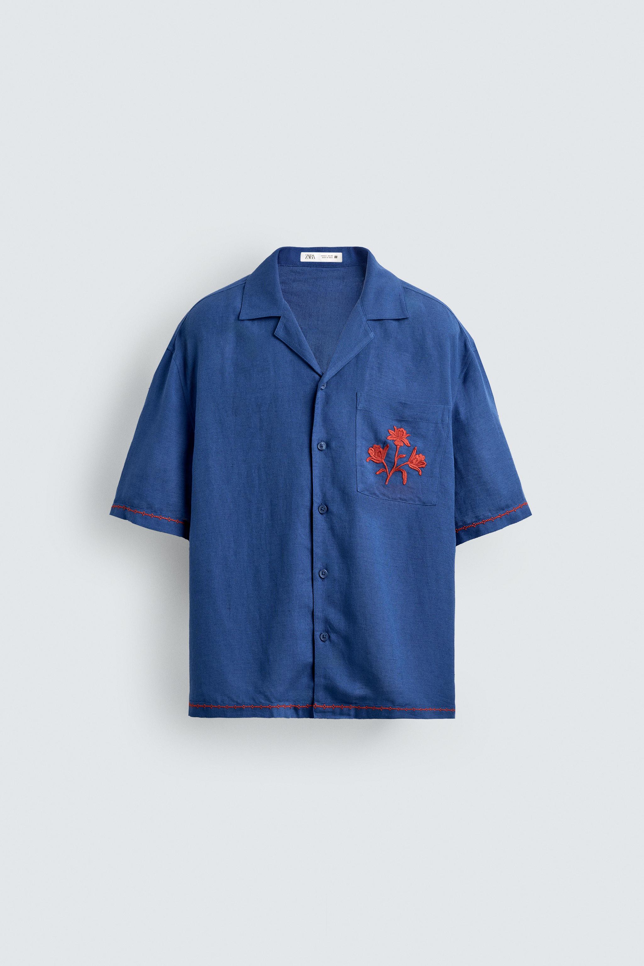CHEMISE VISCOSE ET LIN BRODERIES CONTRASTE